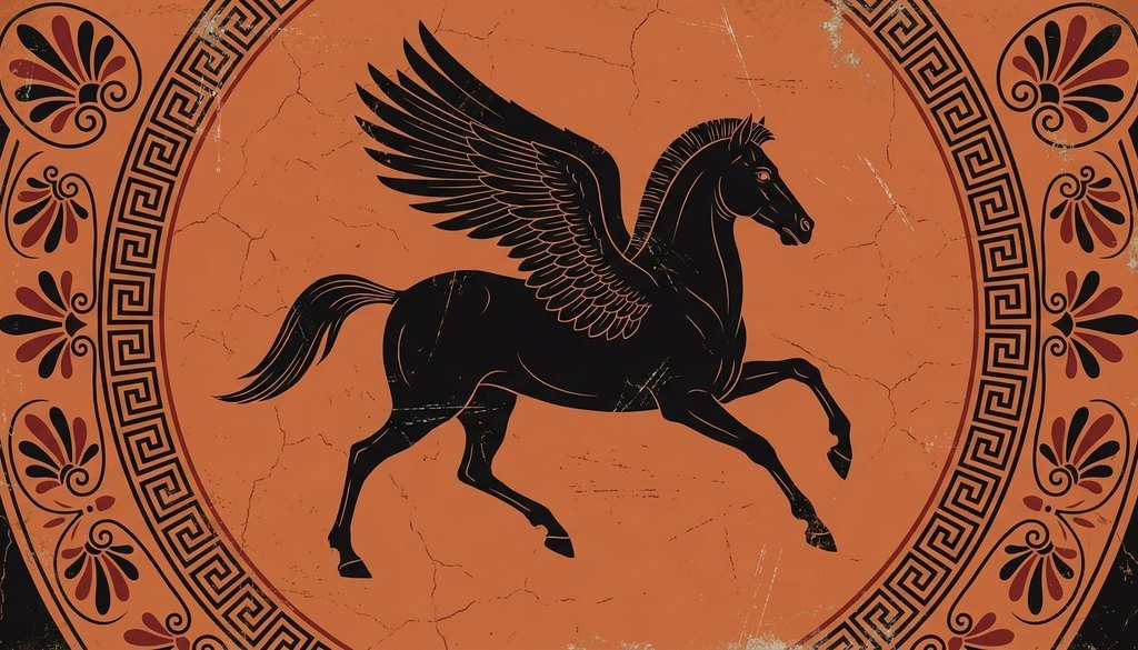 Pegasus in Greek art Winged horse rendered in the ancient Greek black-figure style