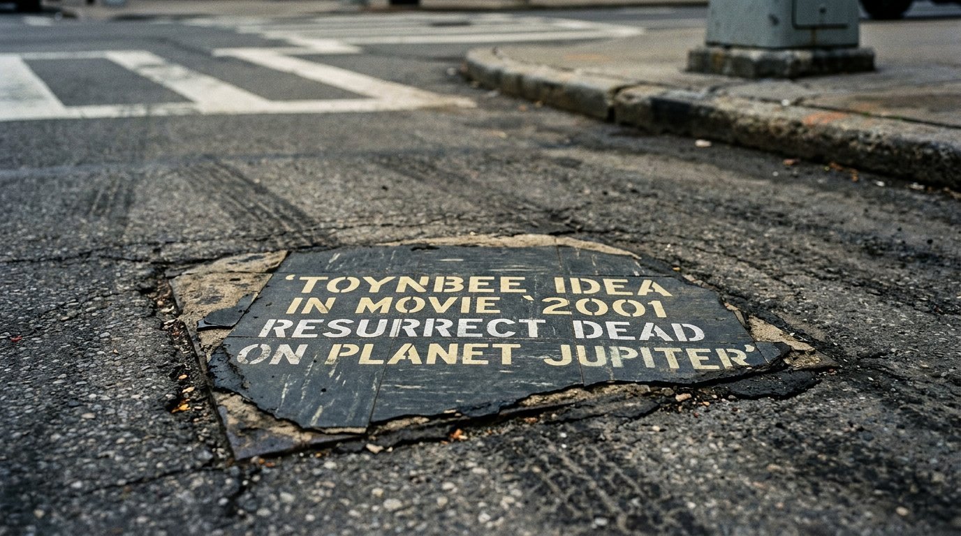 The Toynbee Tiles A cryptic Toynbee tile embedded in an asphalt city street